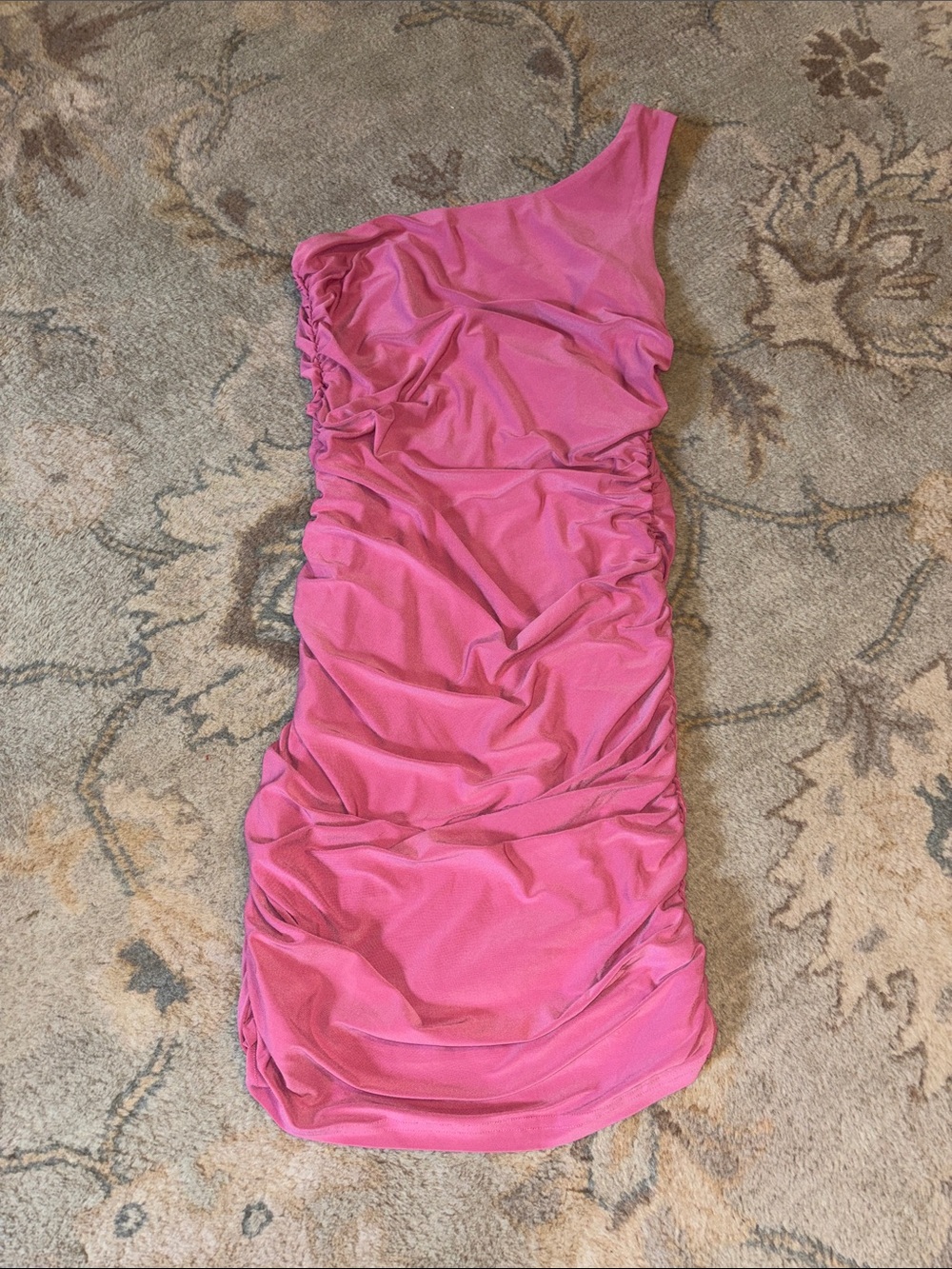 Lulu's One-Shoulder Ruched Mini Dress in Hot Pink